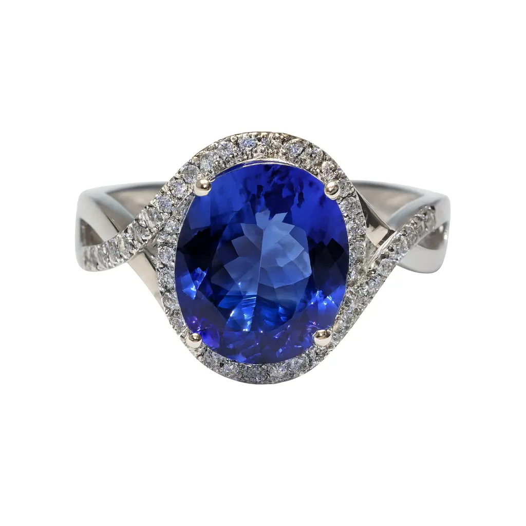 A blue tanzanite and diamond ring