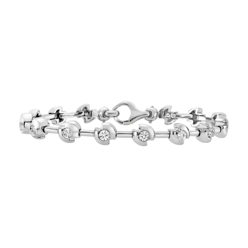 A white gold tennis bracelet with diamonds