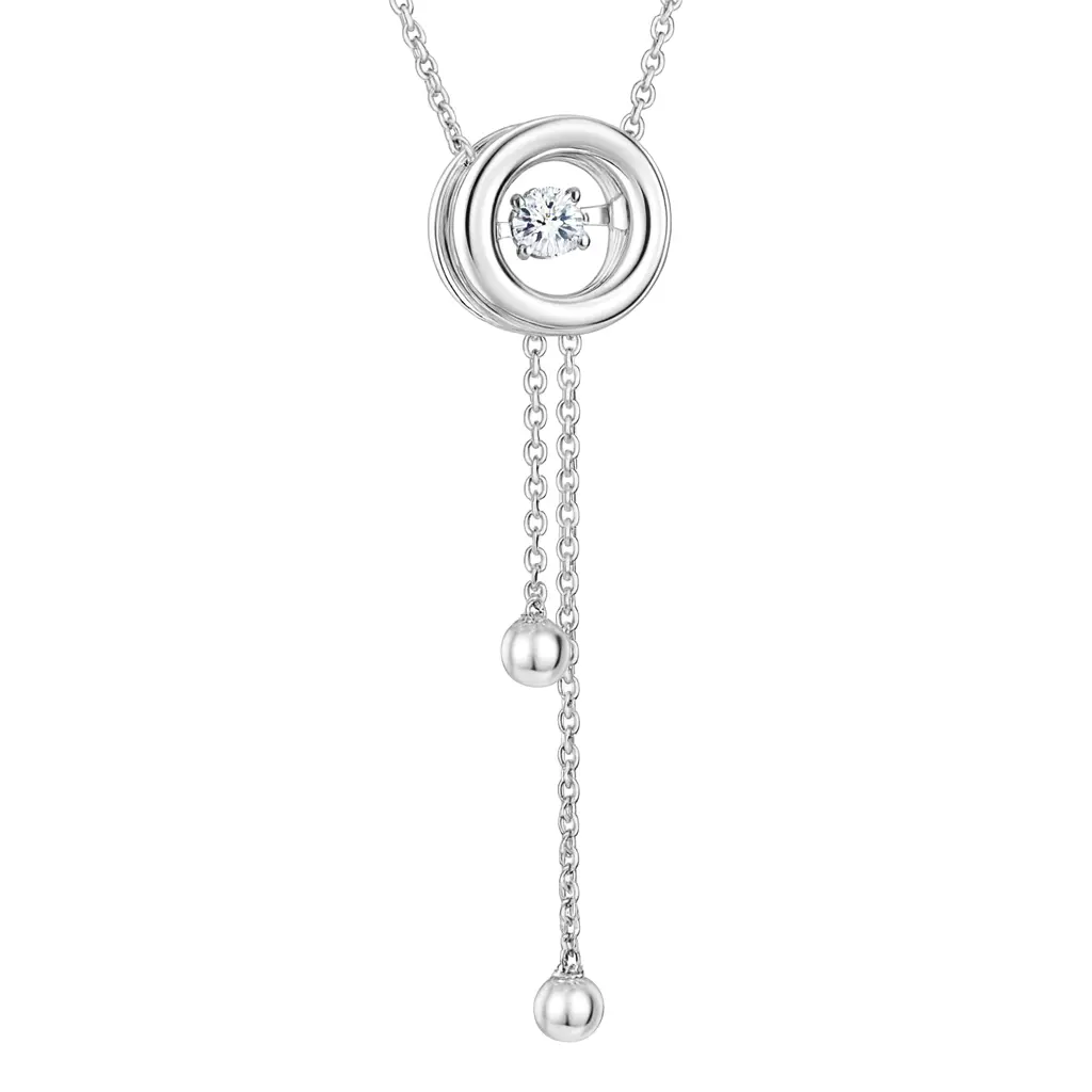 A white gold necklace dancing diamond with chain